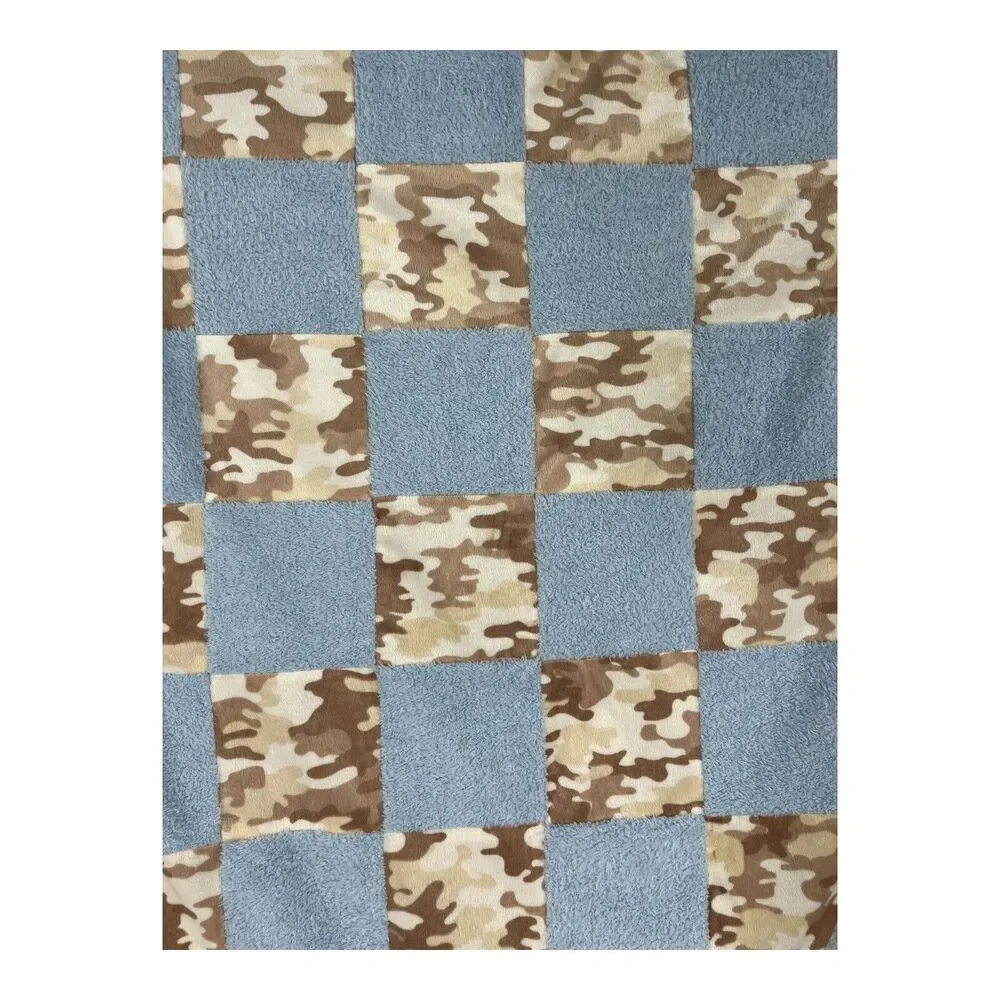 Cocalo Baby Blanket Blue Tan Camo Patchwork Checkerboard Nursery Soft Camouflage
